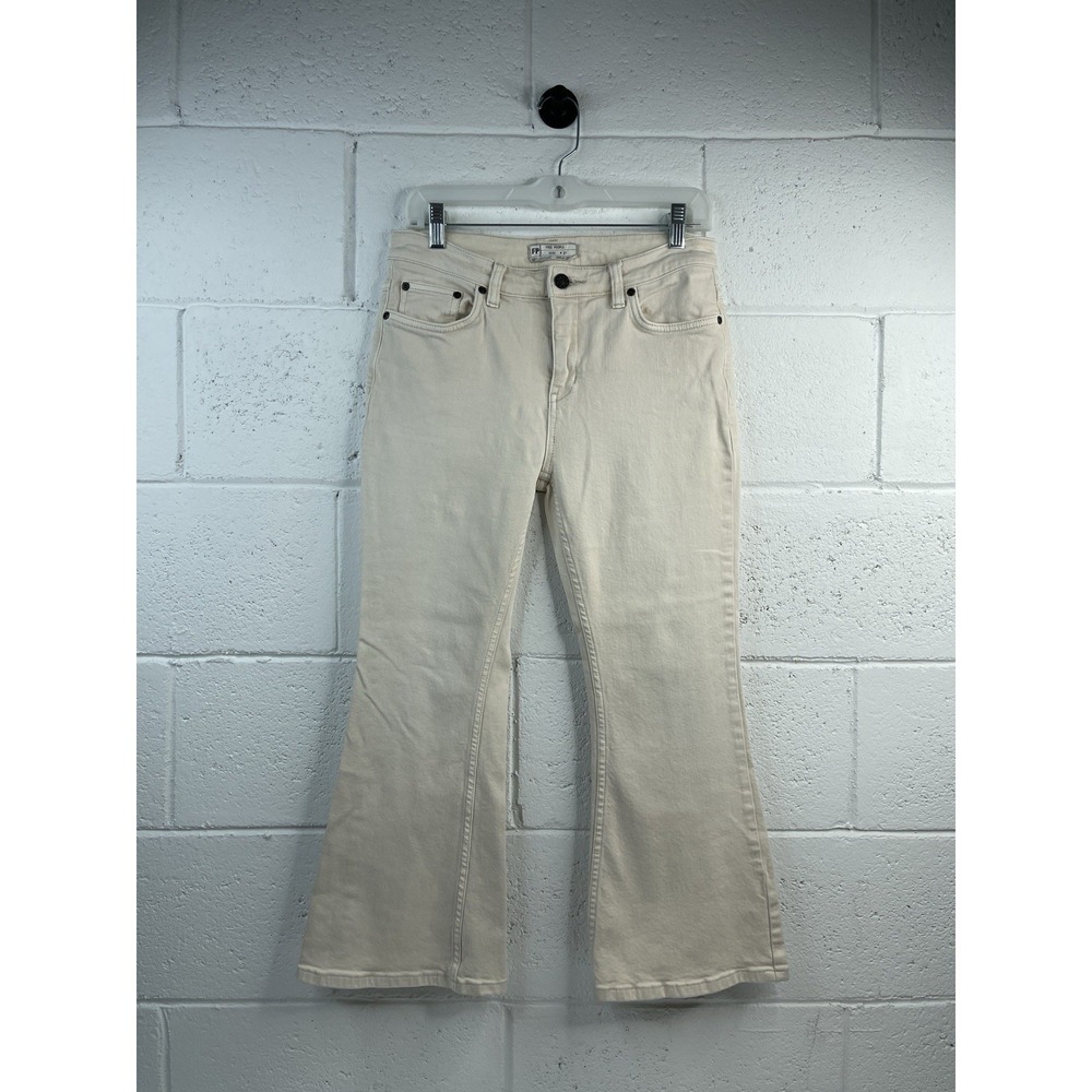 Free People Women's Ivory Denim Crop Stretch Bootcut Jeans Size 27